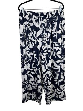 Calypso St. Barth Linen Blend Blue White Floral Printed Wide Leg Pants NWT